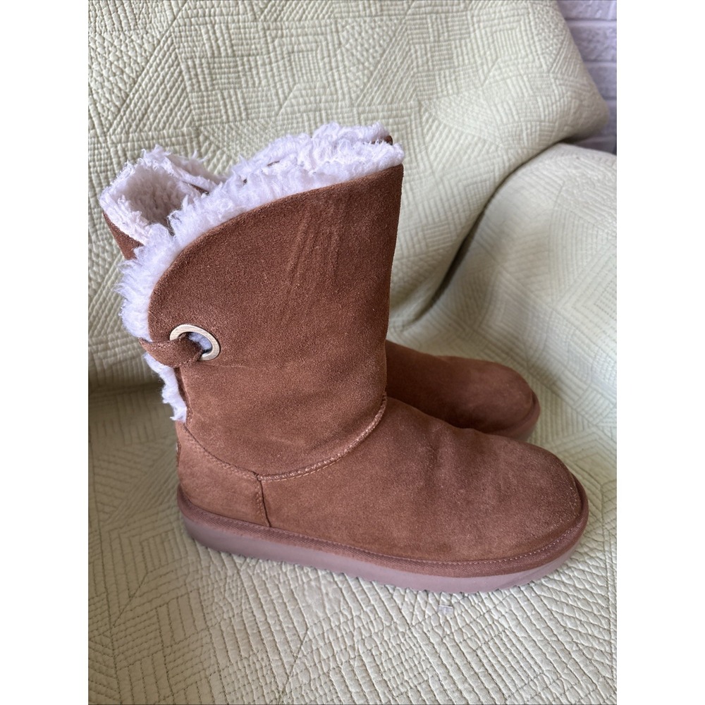 Koolaburra by UGG Boots Womens 7 Chestnut Suede Buckle Cozy Faux Fur Lined